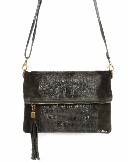 giuliano_leder_suede_clutch_kroko_donkergroen