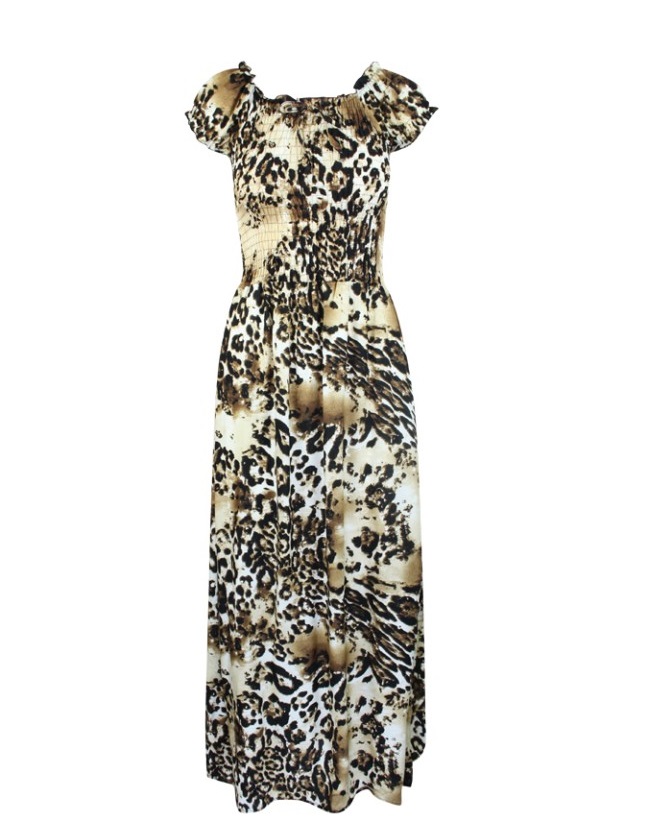 solar_jurk_lang_offshoulder_leopardprint_beige