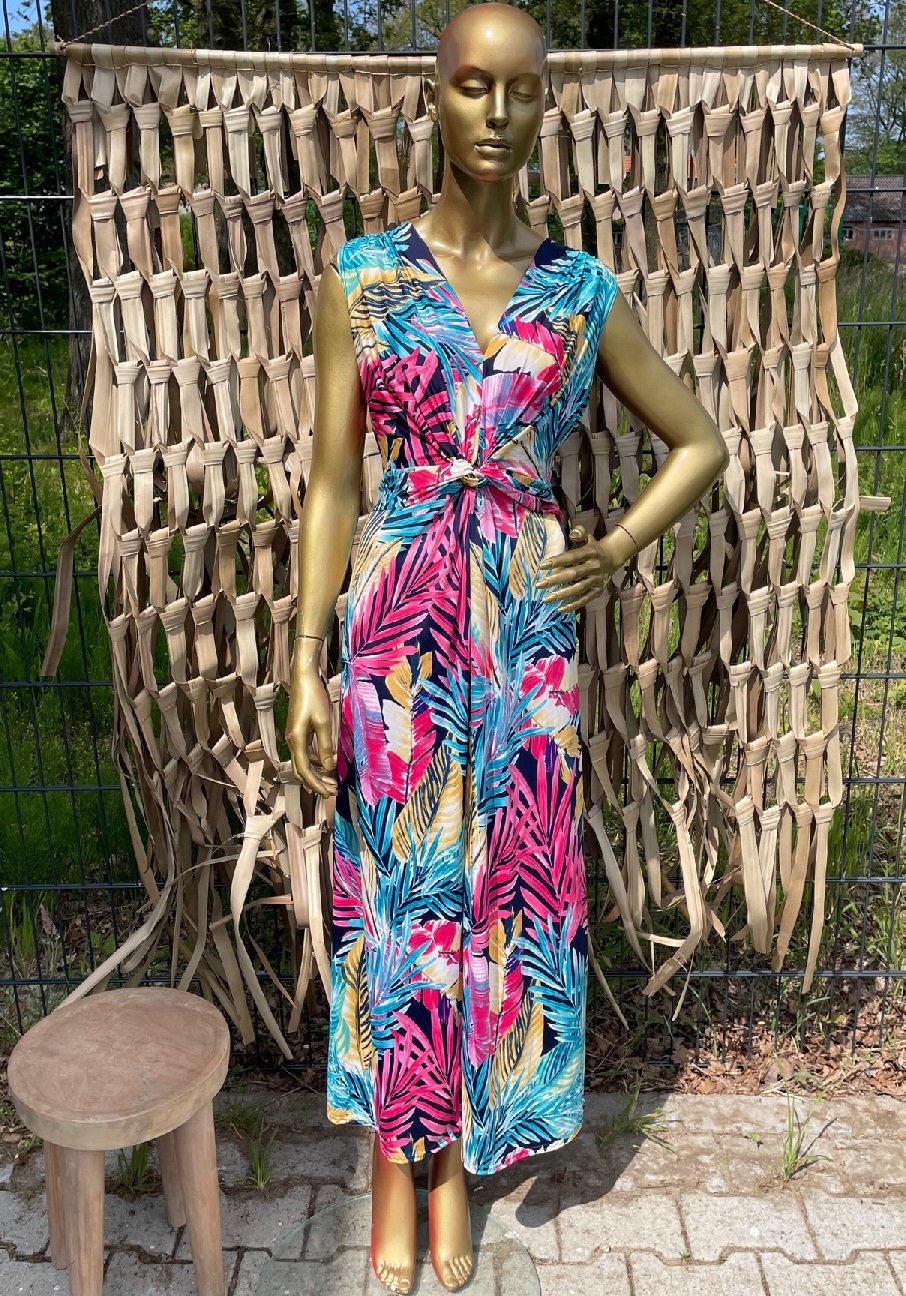 Lange_zomerjurk_paris_bladmotief_roze_blauw
